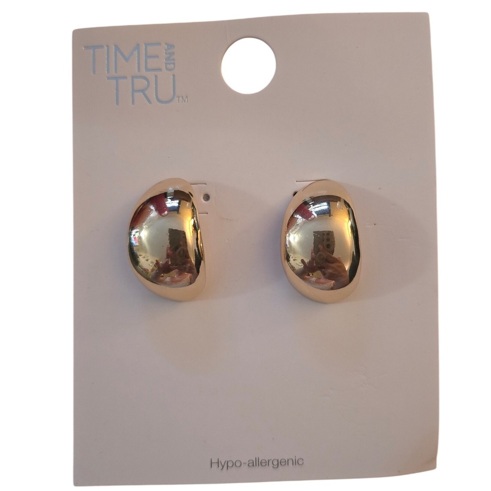 Time and Tru Gold Tone Dome Stud Earrings Hypoallergenic Minimalist Chunky